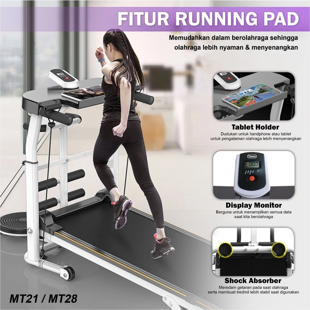 TWEN MT31 Treadmill Tanpa Listrik Portable Multifungsi Treadmil Gambar produk 5