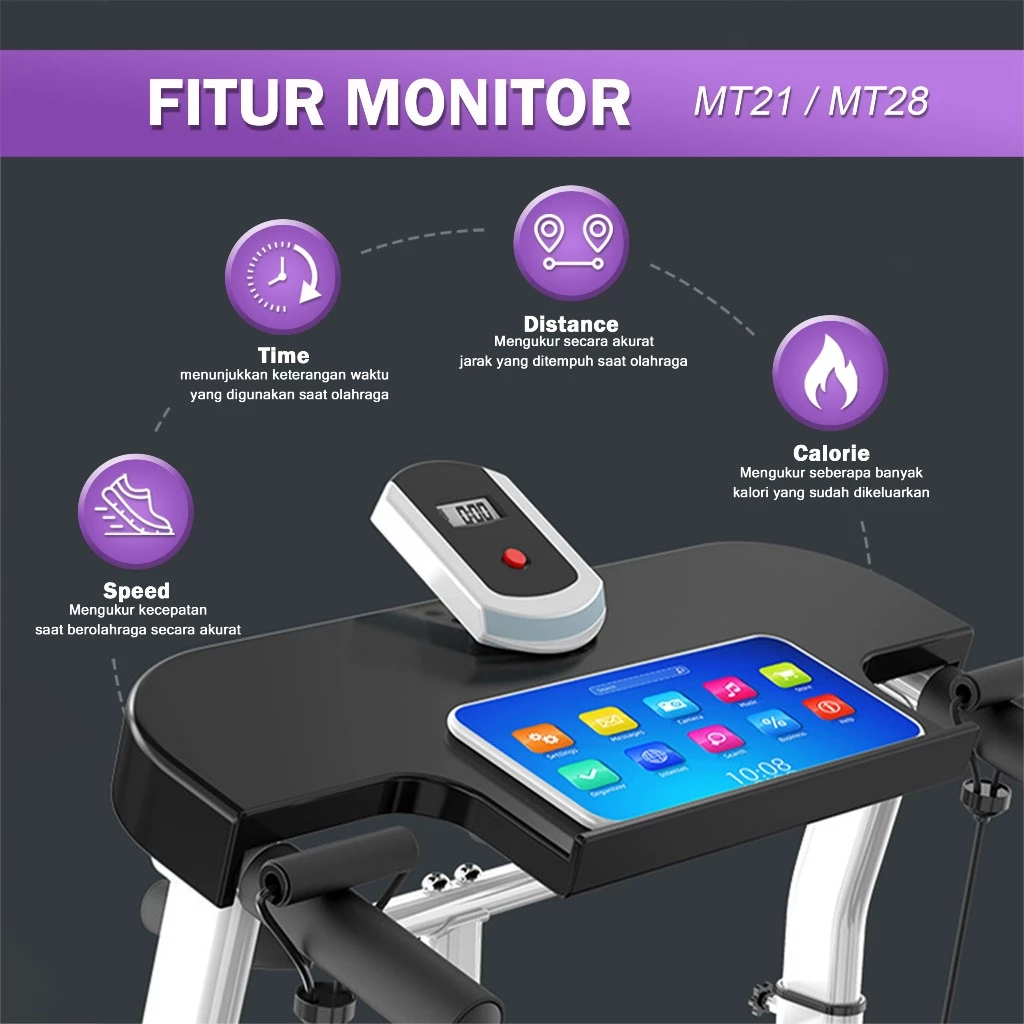TWEN MT21 Putih Treadmill Tanpa Listrik Portable Multifungsi Gambar produk 7
