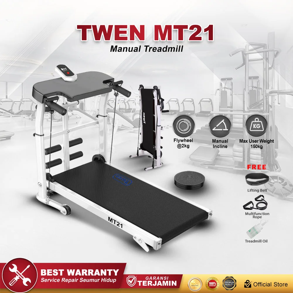 TWEN MT21 Putih Treadmill Tanpa Listrik Portable Multifungsi