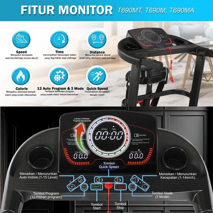 TWEN T690MT Treadmill Listrik Multifungsi Portable Treadmil Gambar produk 2
