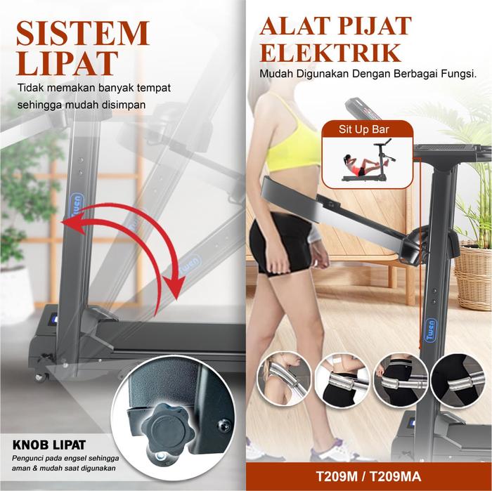 TWEN T209M Treadmil Listrik Multifungsi Treadmill Portable Lipat Gambar produk 7
