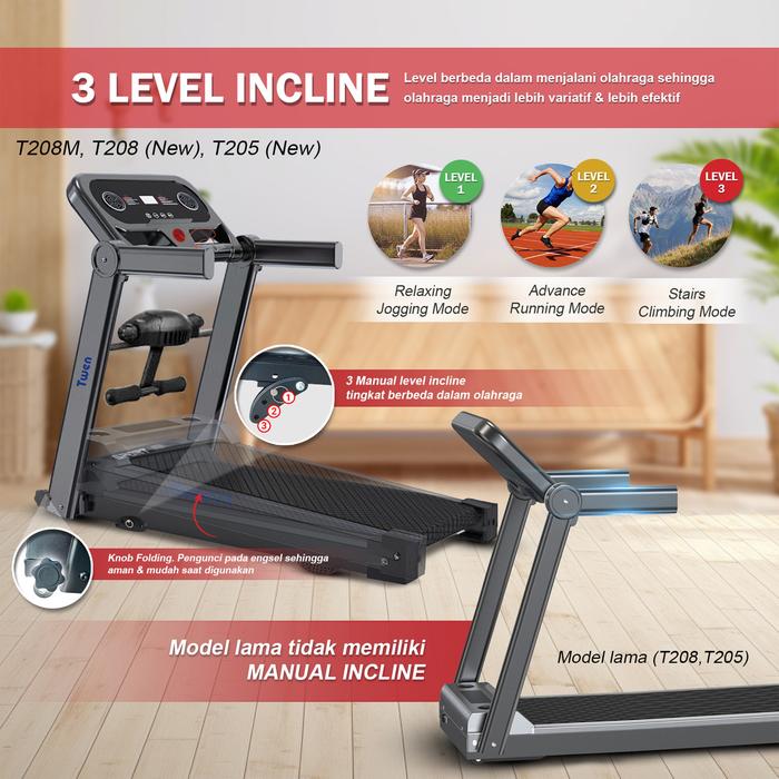 TWEN T208Incline+Knob Treadmil Listrik Treadmill Portable Gambar produk 5