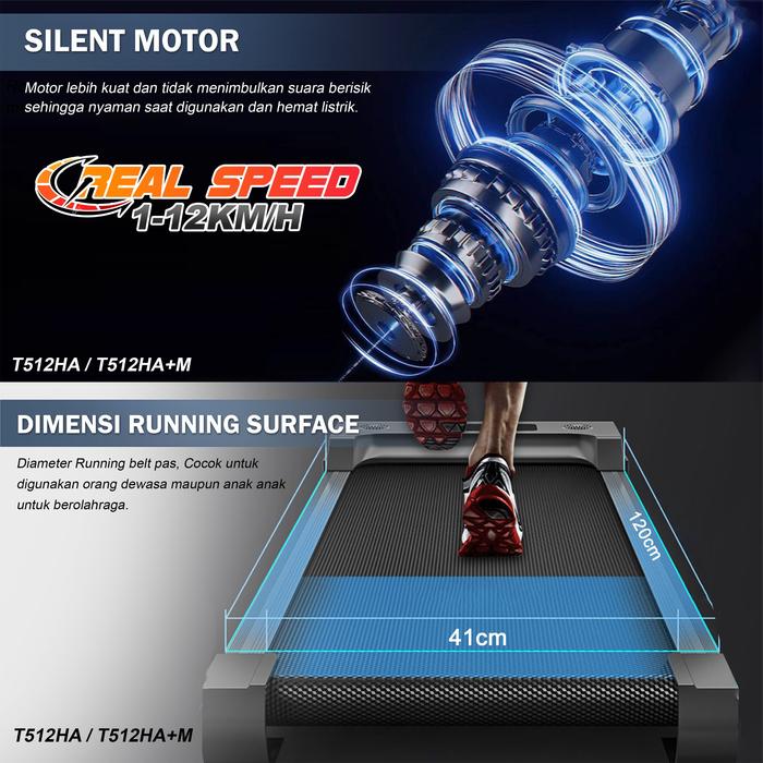TWEN T512HA Treadmill Listrik Multifungsi Portable Treadmil Gambar produk 4