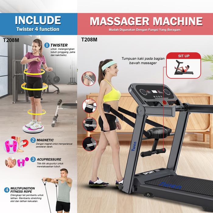 TWEN T208 Ultra Plus Treadmil Listrik Treadmill Portable Gambar produk 4