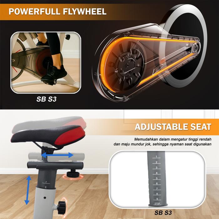 Twen S3 Black + App Spin Bike Sepeda Kardio Statis Fitness Alat Gambar produk 2