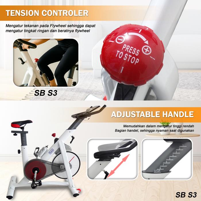 Twen S3 White + App Spin Bike Sepeda Kardio Statis Fitness Alat Gambar produk 4