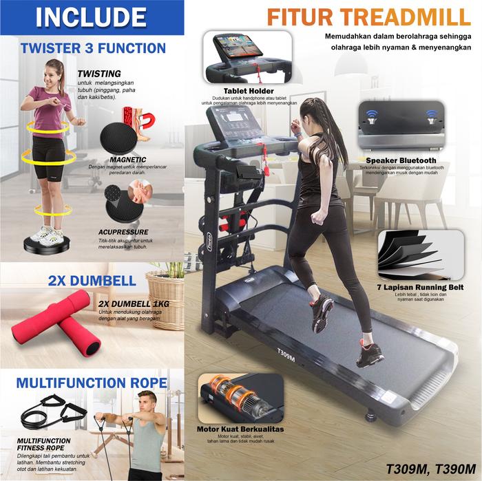 TWEN T309s Treadmill Listrik Portable Multifungsi Treadmil Lipat Gambar produk 4