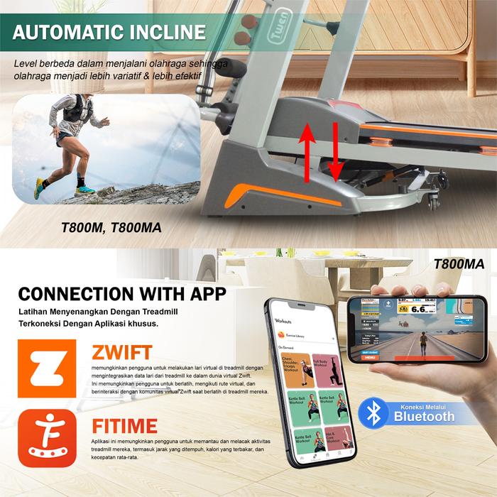 TWEN T800MA Treadmill Listrik Multifungsi Portable Treadmil Gambar produk 3