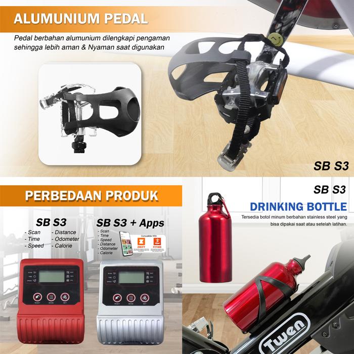 Twen S3 Black + App Spin Bike Sepeda Kardio Statis Fitness Alat Gambar produk 3