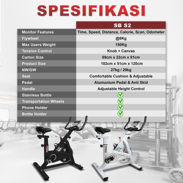Twen S2 Hitam Spin Bike Sepeda Kardio Statis Fitness Alat Gambar produk 7