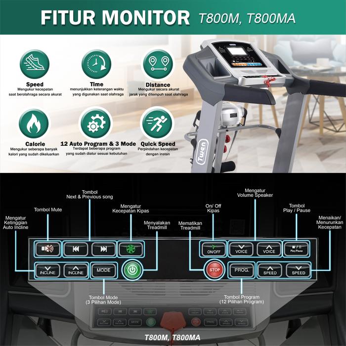 TWEN T800MA Treadmill Listrik Multifungsi Portable Treadmil Gambar produk 2