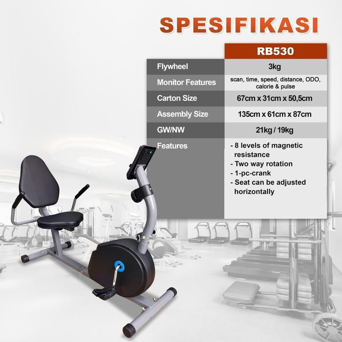 TWEN RB530 Alat Fitness Sepeda Statis Magnetic Recumbent Bike - Gambar produk 7