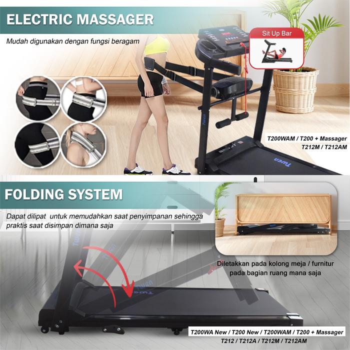 TWEN T212M Real Treadmill Listrik Multifungsi Portable Treadmil Gambar produk 5