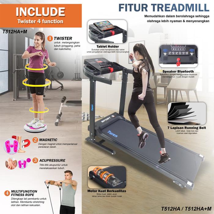 TWEN T512HA Treadmill Listrik Multifungsi Portable Treadmil Gambar produk 6
