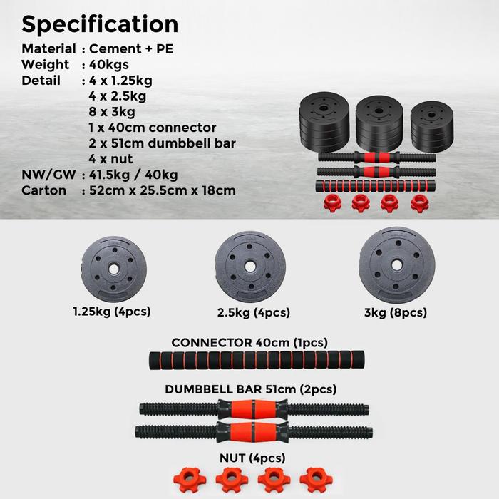 TWEN Dumbbell Set 40kg Gambar produk 2