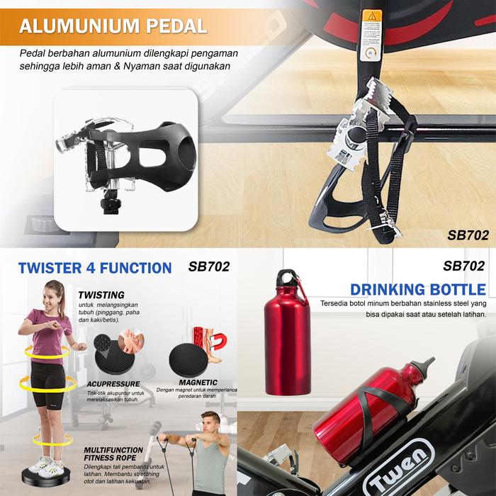 Twen SB701 Red + App Spinning Bike Sepeda Kardio Statis Fitness Gambar produk 6