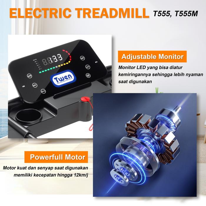 TWEN T555 Multi Treadmill Listrik Multifungsi Portable Treadmil Gambar produk 4