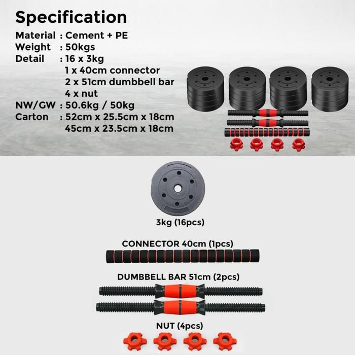 TWEN Dumbbell Set 50kg Gambar produk 2