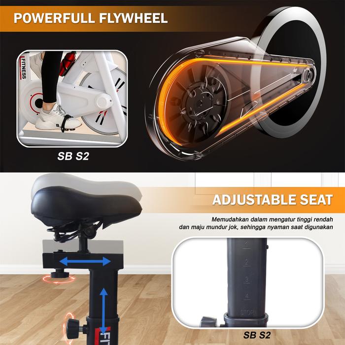 Twen S2 Hitam Spin Bike Sepeda Kardio Statis Fitness Alat Gambar produk 6