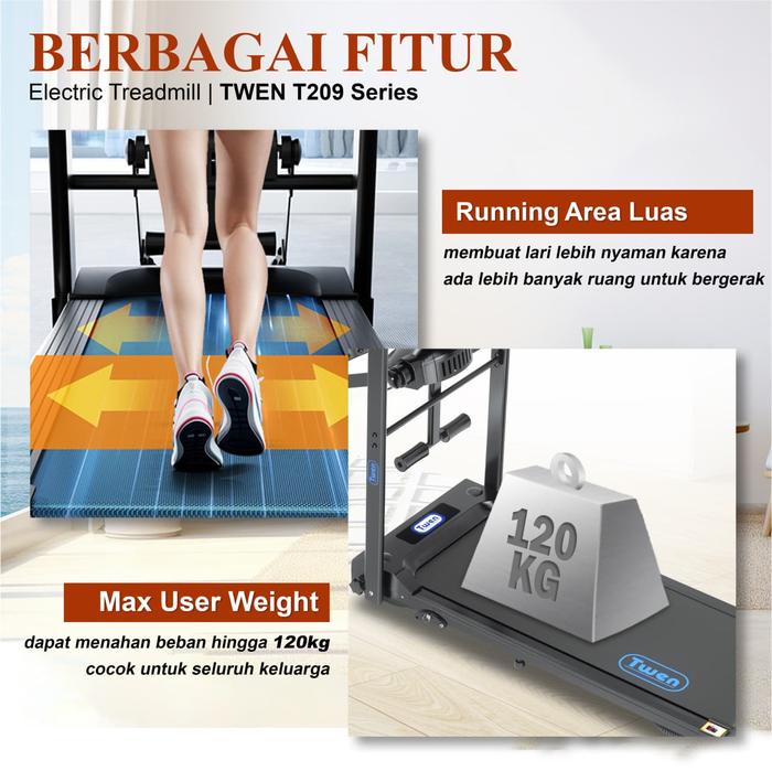 TWEN T209M Treadmil Listrik Multifungsi Treadmill Portable Lipat Gambar produk 8