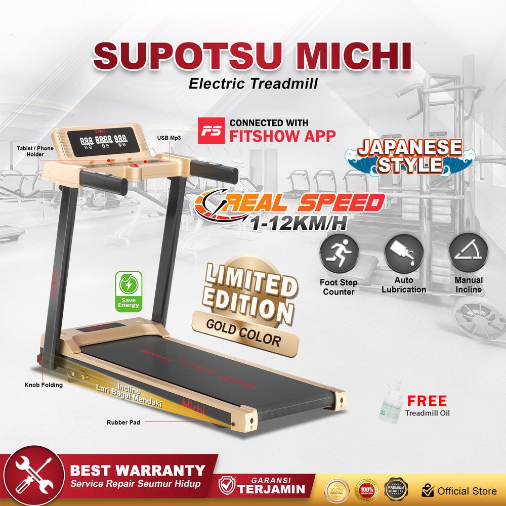 SUPOTSU Michi Gold Treadmill Listrik Treadmill Treadmill Portable Treadmill Multifungsi Treadmil Lipat Alat Olahraga