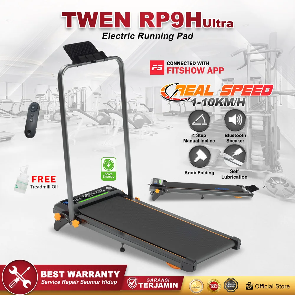 TWEN RP9H Ultra Hitam Running Pad Treadmill Listrik Portable