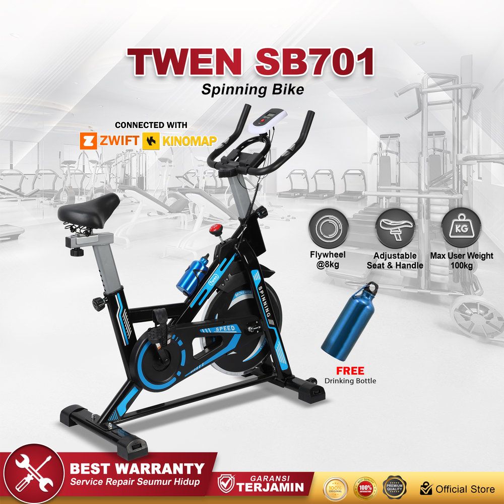 Twen SB701 Blue + App Spinning Bike Sepeda Kardio Sepeda Statis Sepeda Fitness Alat Olahraga