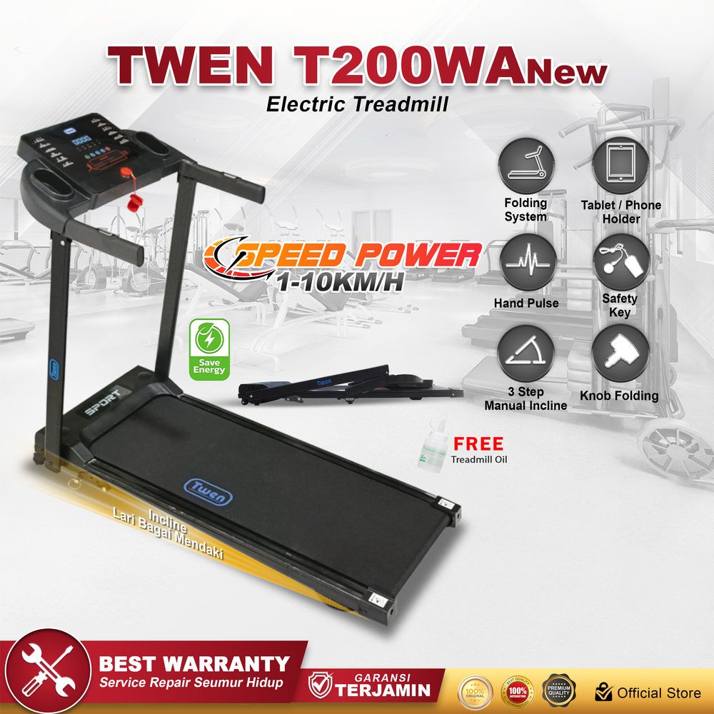 TWEN T200WANew Treadmil Listrik Treadmill Portable Treadmill Multifungsi Treadmil Lipat Alat Olahraga