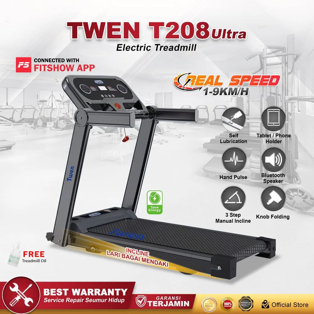 TWEN T208 Ultra Treadmil Listrik Treadmill Portable Multifungsi