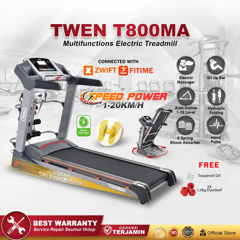 TWEN T800MA Treadmill Listrik Multifungsi Portable Treadmil