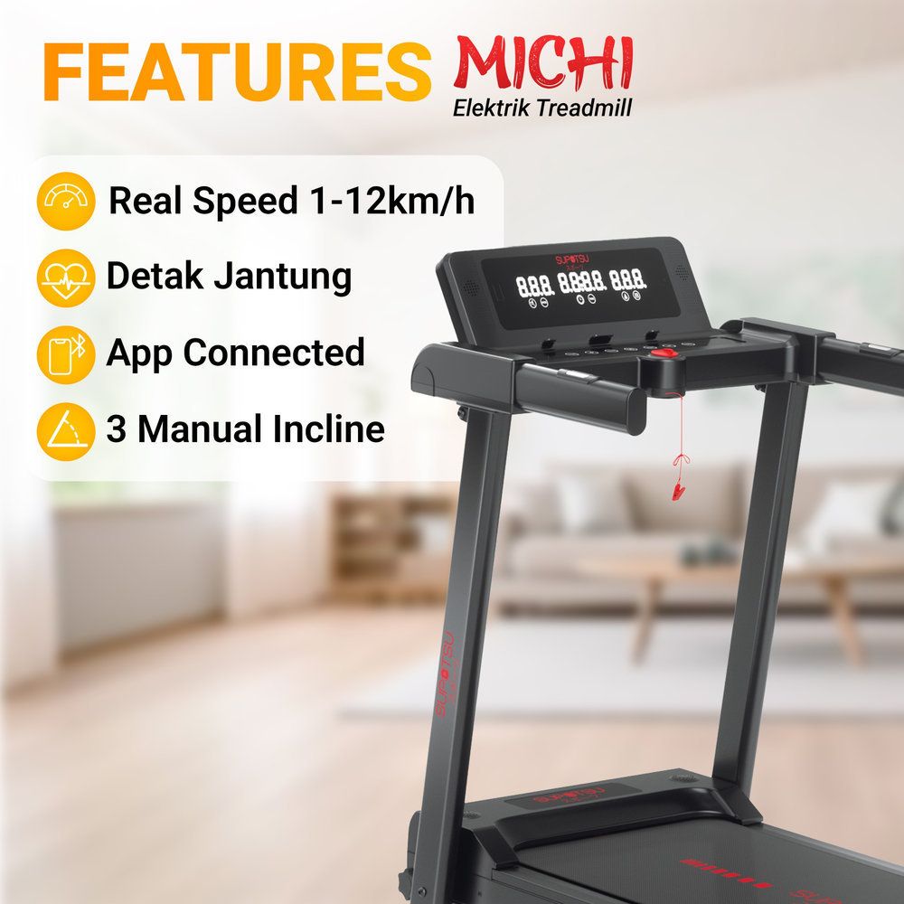 SUPOTSU Michi Hitam Treadmill Listrik Portable Multifungsi Gambar produk 2